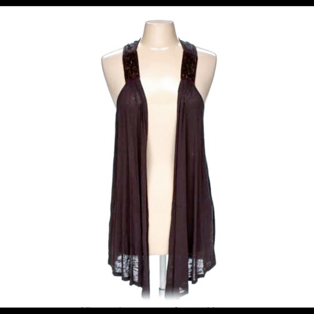 Apt. 9 Embellished Brown Duster "Flyaway" Vest ~ M
